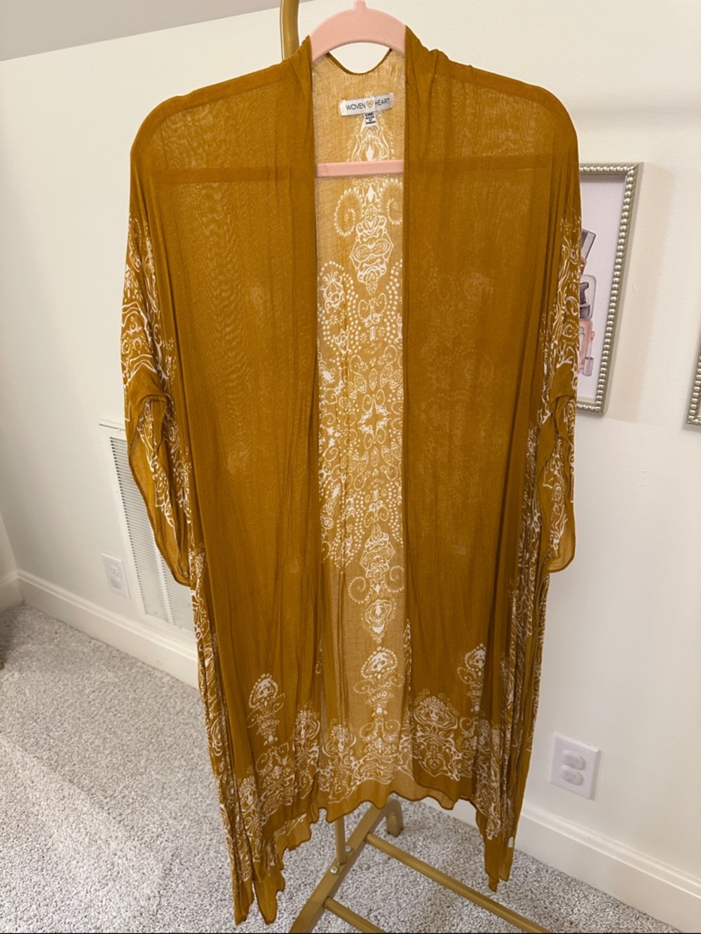 Woven Heart Mustard Paisley Sheer Duster